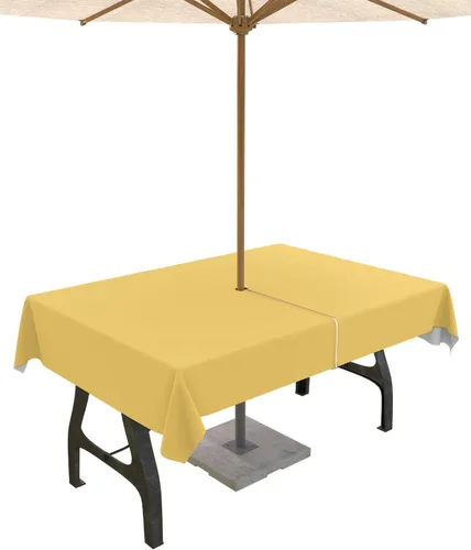 Miniatura 55 de QueenKer Mantel de exterior verde oliva con agujero para sombrilla y cremallera, mantel de color sólido para mesas cuadradas, colección de mesa