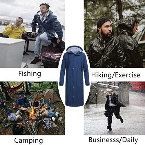 Miniatura 7 de COOFANDY Chaqueta impermeable para hombre con capucha impermeable ligera activa larga