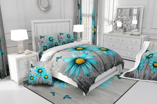 Miniatura 7 de Feelyou Daisy - Juego de ropa de cama tamaño individual para niños y niñas, estampado floral botánico, juego de edredón natural para niños, juego