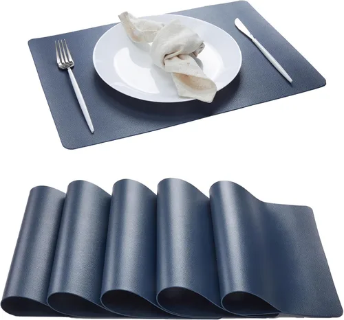 DOLOPL Juego de manteles individuales de 6 a 17 x 11.8 pulgadas, de piel sintética, resistentes al calor, para protección de la mesa del comedor,