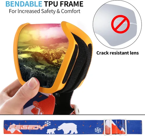 Miniatura 3 de FEISEDY Gafas de esquí para niños, gafas de snowboard para niños y niñas, jóvenes, OTG anti niebla protección UV gafas de nieve B0019