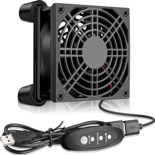 GDSTIME Enfriador de ventilador de enrutador pequeño de 3.150 in con controlador de 3 velocidades L/M/H, CC 5V USB alimentado por USB, ventiladores