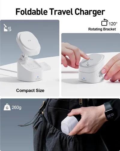 Miniatura 4 de iWALK Soporte de carga inalámbrico magnético 3 en 1, estación de carga plegable de 15 W para iPhone 16/15/14/13/12, Apple Watch y AirPods, base