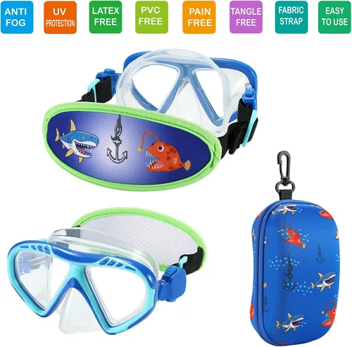 Miniatura 2 de Gafas de natación para niños, cubierta de nariz, gafas para niños sin tirones de pelo,Máscara de natación para niños antiniebla 1 unidad: tiburón