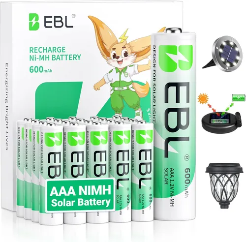 Miniatura 8 de EBL Batería solar AAA para luces solares de repuesto de 1.2 V 600 mAh pilas AAA recargables triple A para control de juegos, control remoto RC