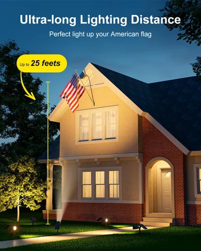 Miniatura 2 de FALOVE - Luces solares para exteriores, 2 en 1, luz de pared/suelo, luz solar para poste de bandera ajustable, luz de paisaje, iluminación de Cálido