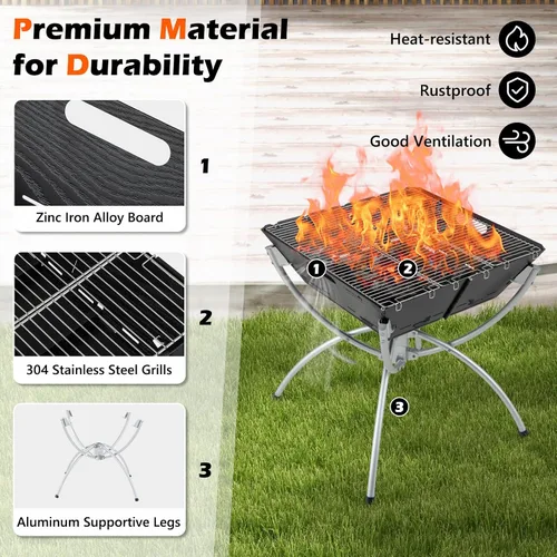 Miniatura 5 de HAPPYGRILL Fogata plegable 3 en 1 con parrilla para exterior, plegable para quemar leña, fogata para barbacoa, hoguera, cocina al aire libre