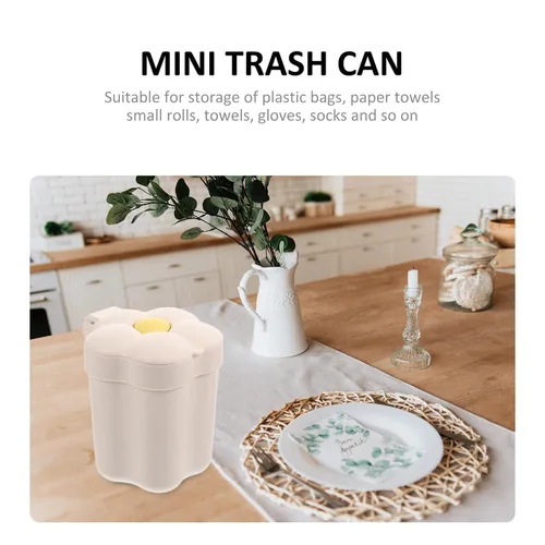 Miniatura 2 de Cabilock Mini basurero de escritorio con tapa en forma de flor, cubo de basura pequeño para oficina, dormitorio, organización de mesa
