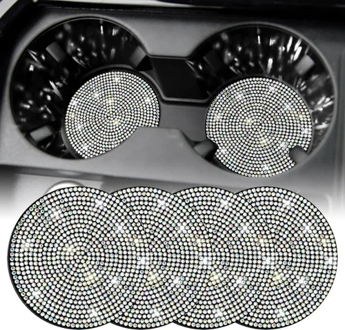 Miniatura 10 de SINGARO - Posavasos brillantes para automóvil, 4 posavasos antideslizantes universales, decorativos e integrados, accesorios para interiores de Rojo