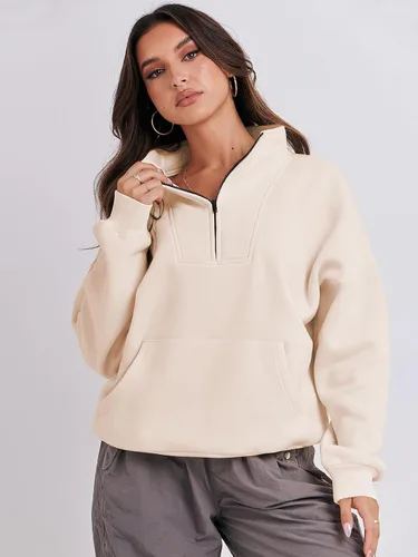 Miniatura 3 de ANRABESS Sudaderas con media cremallera para mujer, sudaderas cortas de gran tamaño, con cremallera de un cuarto, suéter de forro polar, suéter
