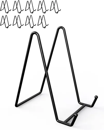 Lzerking Paquete de 10 soportes de exhibición para platos, soportes de placa negra de 6 pulgadas para exhibición, soporte de placa de metal para