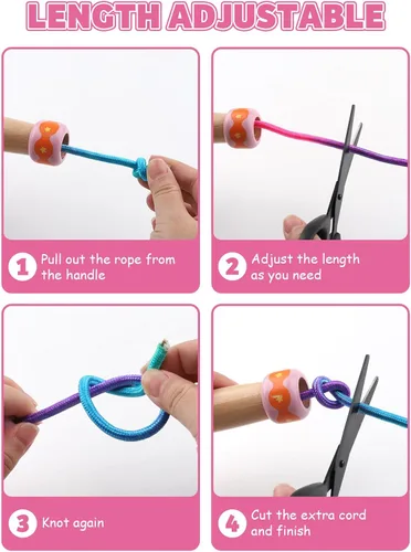Miniatura 5 de Cuerda de Saltar para Niños, Lorvain Cuerda de Saltar Ajustable, Cuerdas de Saltar para Niños con Mango de Madera para Niñas y Niños, Cuerdas