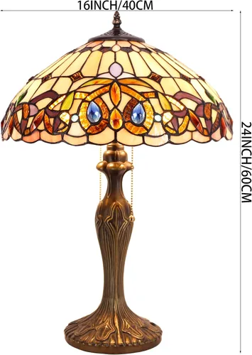 Miniatura 6 de WERFACTORY Lámpara de mesa estilo Tiffany, colorido, vitral, serenidad, victoriana, lámpara de mesita de noche, 16 x 16 x 24 pulgadas, luz