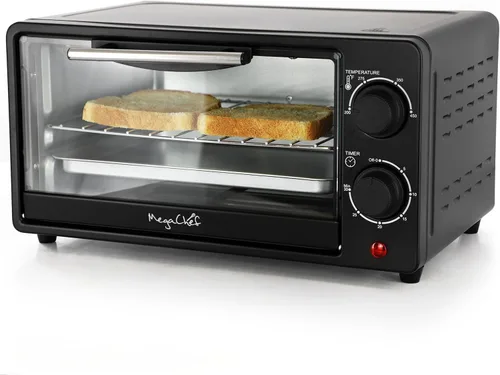 MegaChef Horno tostador eléctrico de 9.5 cuartos de galón con temporizador integrado, para hornear, asar, tostar (negro)