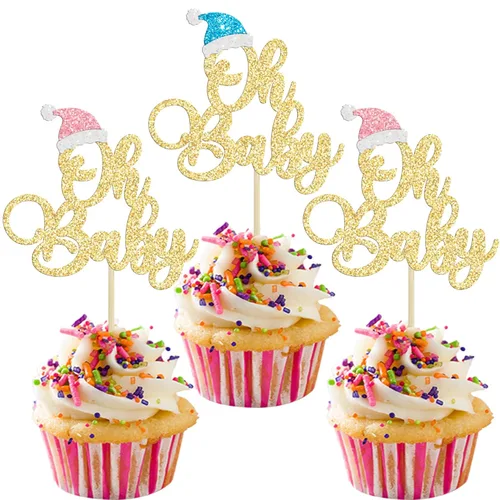 Miniatura 38 de Gyufise 24 piezas Adornos para cupcakes de jengibre de Navidad con purpurina, adornos para cupcakes de jengibre para revelar el género, púas