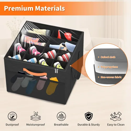 Miniatura 3 de Aokeyee Paquete de 2 organizadores de zapatos para armario, caja organizadora plegable de almacenamiento de zapatos con cubierta transparente y 4