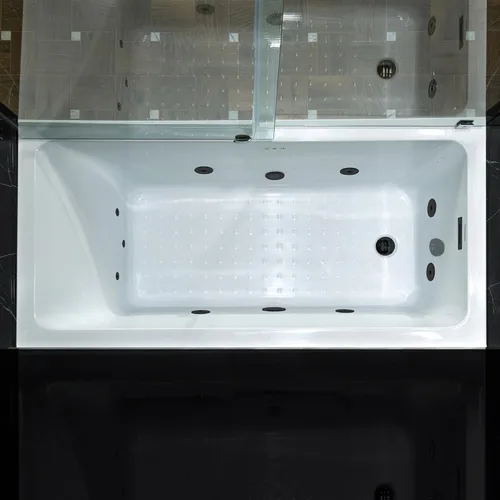 Miniatura 7 de WOODBRIDGE Bañera de hidromasaje rectangular de acrílico empotrada de 60" x 32" con jets calefactados en blanco con drenaje izquierdo, acabado negro
