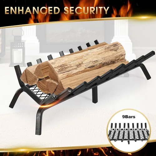 Miniatura 3 de G GOOD GAIN Rejilla para chimenea con retenedor de brasas, de 15.5" de hierro fundido resistente para interiores, chimenea, hogar, estufa de leña