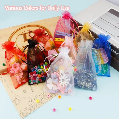 Miniatura 4 de Bolsas de organza de 4 x 6, 100 bolsas de malla transparente con cordón, pequeñas bolsas de regalo de malla, bolsas de regalo con cordón, bolsas