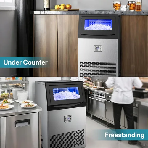 Miniatura 8 de Manastin Máquina de hielo comercial, máquina de hielo grande de 100 libras/24 horas con capacidad de almacenamiento de 33 libras, máquina de hielo