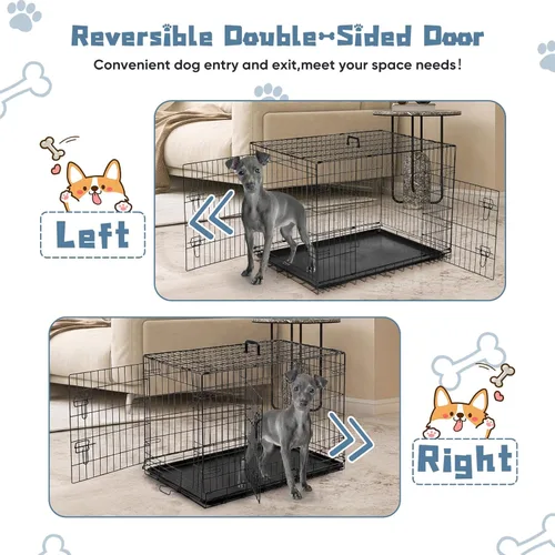 Miniatura 4 de DUMOS Jaula para perros, jaula mediana de doble puerta de 36 pulgadas con bandeja de plástico a prueba de fugas, asa, perrera plegable de alambre