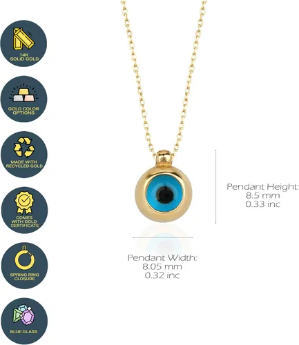 Miniatura 7 de THEA - Collares cerrados contra el mal de ojo en oro macizo real de 14 quilates, dije de protección de moneda Hamsa azul, regalo de joyería fina