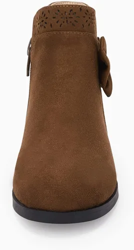 Miniatura 3 de Botas de tobillo con nudo de lazo para niñas y niños, gamuza sintética, corte en V, tacón bajo apilado, cremallera lateral, zapatos Chelsea