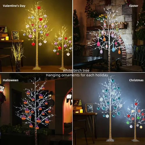 Miniatura 4 de Árbol de abedul iluminado, 48 luces LED de abedul para interiores y exteriores, luz de árbol de ramita artificial de 9 modos, temporizador