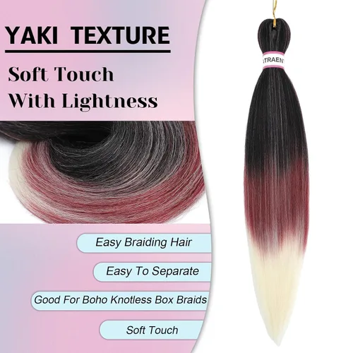 Miniatura 5 de ATRAENTE Cabello trenzado preestirado de 18 pulgadas, 8 paquetes de cabello sintético con textura Yaki para trenzas de ganchillo, sin picazón