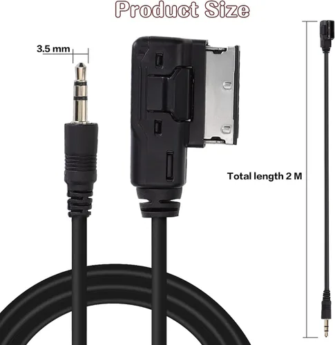 Miniatura 2 de Cable auxiliar AMI MDI MMI de 6.6 pies, adaptador de interfaz de música de audio Jack de 0.138 in, cable MP3 auxiliar para Audi