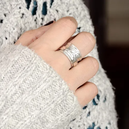 Miniatura 4 de Boho-Magic Anillo giratorio de plata de ley 925 con flores para mujer, anillo para aliviar la ansiedad