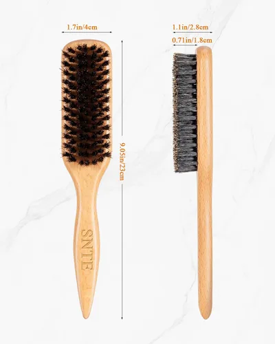 Miniatura 9 de Cepillo de pelo 100 % con cerdas de jabalí Mango de madera de melocotón natural Restaura el brillo, controla el encrespamiento, suaviza