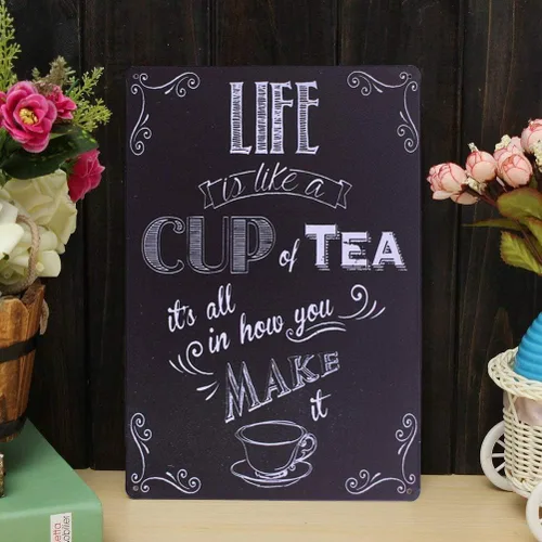 Miniatura 5 de ARTCLUB Placa de metal con texto en inglés "Enjoy Your Life" ("Life is Like a CUP of Tea") con texto en inglés "Enjoy Your Life", placa antigua