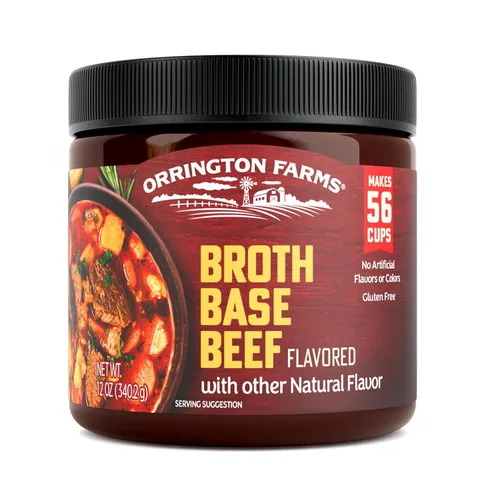 Orrington Farms Base de caldo con sabor a carne, caldo granulado con sabor a carne, uso versátil, sazone al gusto, fácil de almacenar, frasco de 12