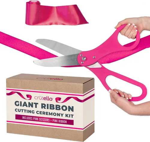 Crutello Kit de ceremonia de corte de cinta gigante de 20 pulgadas, juego de tijeras de gran apertura con tijeras XL afiladas y duraderas con mango