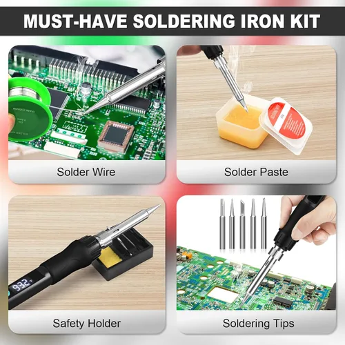Miniatura 5 de Kit de soldador, pistola de soldadura de 100 W con pantalla digital LED, temperatura ajustable 356-932℉ Kit de soldadura para electrónica, incluye