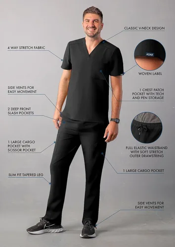 Miniatura 3 de Adar Addition Go-Basic - Conjunto de uniforme médico para hombre, camiseta médica clásica con cuello en V y pantalones médicos tipo cargo, A9300