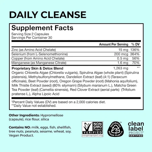 Miniatura 5 de HUM Daily Cleanse Suplementos para el acné para mujeres y hombres, limpieza digestiva suave para soporte de piel clara, zinc, espirulina, clorella