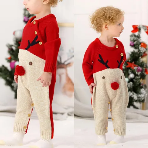 Miniatura 4 de Maemukilabe Suéter de punto de Navidad para bebé niño y niña, mono de manga larga, 1 pieza, ropa de otoño e invierno