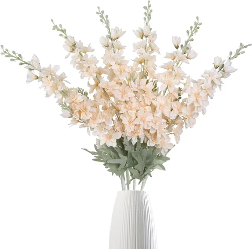 Miniatura 18 de IPOPU 6 PCS Flores Artificiales de Delfínium Flores Artificiales de Espuela de Cordero Flores de Seda de 85 cm de Tallo Largo para Arreglos de Boda