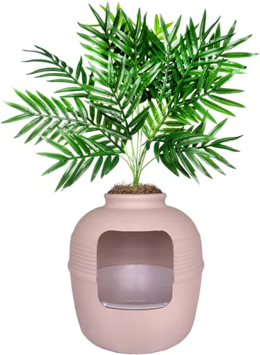 Miniatura 23 de Good Pet Stuff Caja de arena oculta para gatos con planta artificial, maceta redonda decorativa, filtro de carbón con ventilación para control