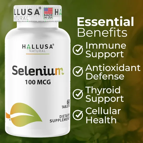 Miniatura 2 de Hallusa Natural Selenio 60 Tabletas, Antioxidante y Apoyo Inmunológico, Salud del Corazón - Suministro para 60 Días