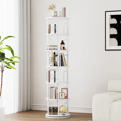 Miniatura 9 de Estantería giratoria de 5 niveles de altura, torre giratoria de 360°, organizador de estante redondo giratorio vertical para espacios pequeños, Negro