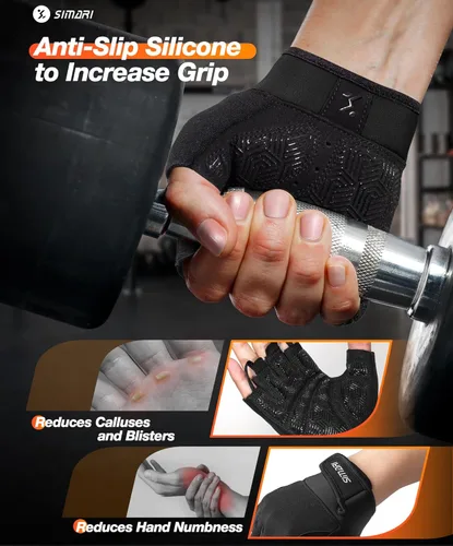 Miniatura 3 de SIMARI Guantes transpirables de entrenamiento para hombres y mujeres, guantes de levantamiento de pesas con acolchado, agarre, protección completa