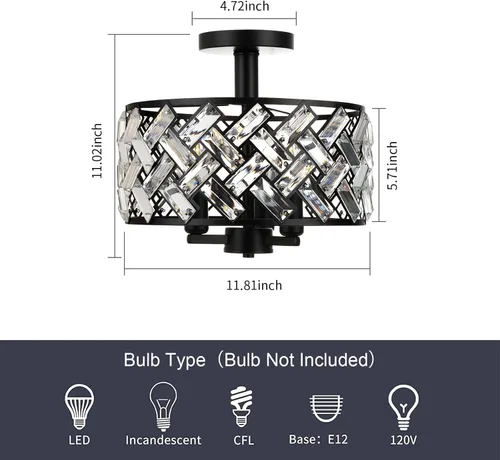 Miniatura 9 de FRIDEKO HOME Lámpara de techo de montaje semiempotrado - 3 lámparas de techo de cristal lámparas de techo negras para cocina, accesorios