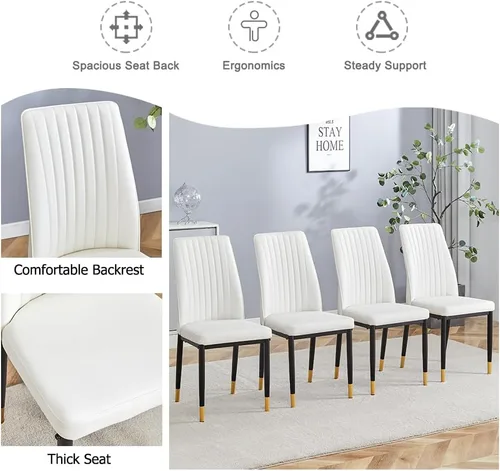 Miniatura 3 de Silla de Cuero Blanco, Juego de Sillas de Comedor Modernas de 4 con Cuero Sintético y Patas Cromadas, Sillas para Comedor con Respaldo Alto