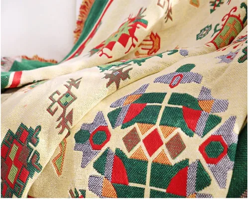 Miniatura 6 de MIFXIN Manta de felpilla jacquard de 35 x 82 pulgadas, manta tejida de algodón de doble cara con borlas decorativas, manta ligera y suave para cama