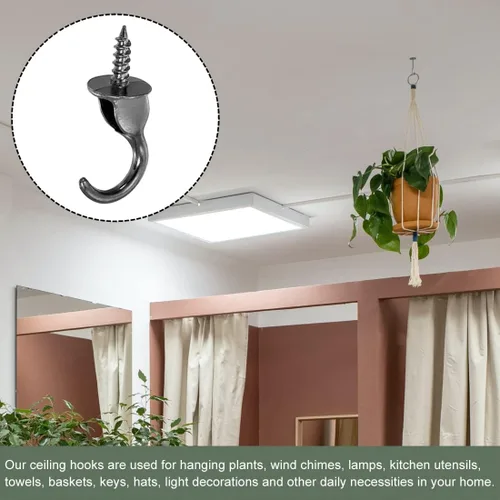 Miniatura 5 de YOKIVE 4 ganchos para colgar en el techo, gancho atornillado montado en la pared, plantas colgantes ideales para oficina, hogar, uso diario