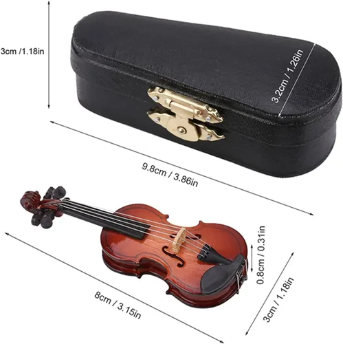 Miniatura 6 de HERCHR Violín en miniatura de madera, violonchelo en miniatura con soporte, mini instrumento musical, modelo de casa de muñecas en miniatura