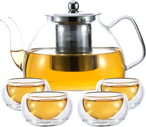 Miniatura 9 de Wlasss 1530 ml/52 oz Tetera grande de vidrio con infusor extraíble, tetera transparente segura para estufa para té de hojas sueltas y té